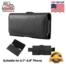 Load image into Gallery viewer, AMZER 6.1-6.8&quot; Lychee Texture Genuine Leather Phone Horizontal Carrying Pouch with Belt Clip