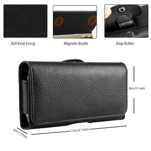 AMZER 6.1-6.8" Lychee Texture Genuine Leather Phone Horizontal Carrying Pouch with Belt Clip