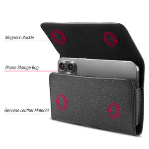 AMZER 6.1-6.8" Lychee Texture Genuine Leather Phone Horizontal Carrying Pouch with Belt Clip