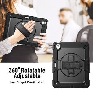 AMZER TUFFEN Multilayer Case with 360 Degree Rotating Kickstand with Shoulder Strap, Hand Grip, Pencil Holder for iPad Air 13" M2 (2024) / iPad Air 13" M3 (2025) - Black