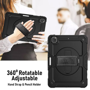 AMZER TUFFEN Multilayer Case with 360 Degree Rotating Kickstand with Shoulder Strap, Hand Grip, Pencil Holder for iPad Pro 13 inch M4 (2024) - Black