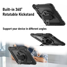 Load image into Gallery viewer, AMZER TUFFEN Multilayer Case with 360 Degree Rotating Kickstand with Shoulder Strap, Hand Grip, Pencil Holder for iPad Air M3 11&quot; (2025) / iPad Air 6th Gen 11&quot; M2 (2024) - Black