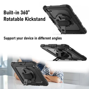 AMZER TUFFEN Multilayer Case with 360 Degree Rotating Kickstand with Shoulder Strap, Hand Grip, Pencil Holder for iPad Air M3 11" (2025) / iPad Air 6th Gen 11" M2 (2024) - Black