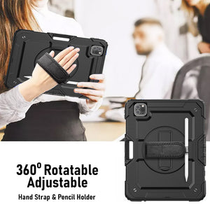 AMZER TUFFEN Multilayer Case with 360 Degree Rotating Kickstand with Shoulder Strap, Hand Grip, Pencil Holder for iPad Pro 5th Gen 11 inch M4 (2024) - Black