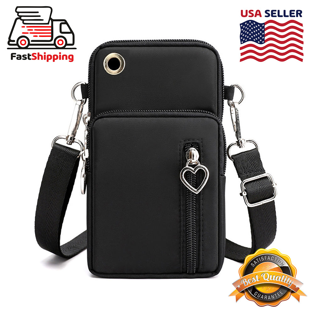 AMZER Crossbody Mobile Phone Bag Vertical Wallet Wrist Pouch With Arm Band for Women - Black