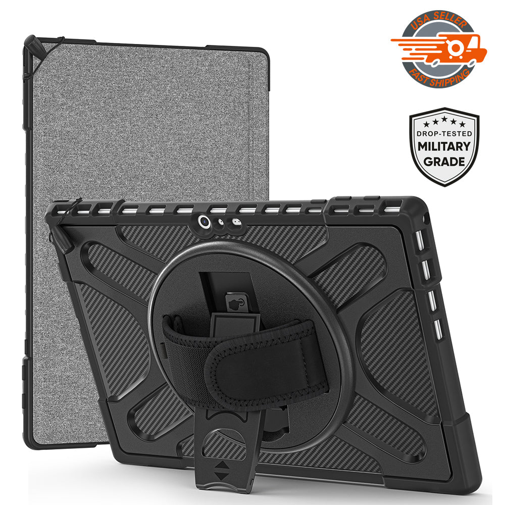 AMZER TUFFEN Case with 360 Degree Rotating Holder With Hand Strap For MicroSoft Surface Pro 4 / 5 / 6 / 7 (12.3 inch)