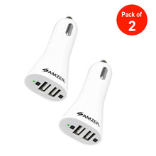 Load image into Gallery viewer, AMZER 2.1A/ 1A Dual USB 2 Port Handy Car Charger (White)