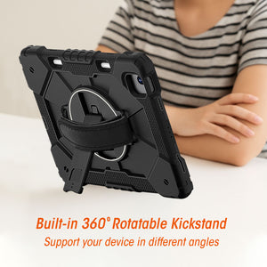 AMZER TUFFEN Multilayer Case with 360 Degree Rotating Kickstand with Shoulder Strap, Hand Grip, Pencil Holder for iPad Air 11 2025 / 2024 - Black