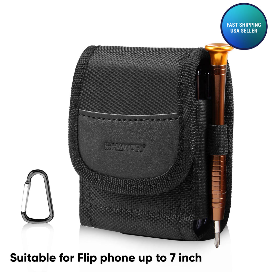 AMZER HAWEEL Series Flip Phone Nylon Carrying Pouch with Belt Clip and Carabiner Clip
