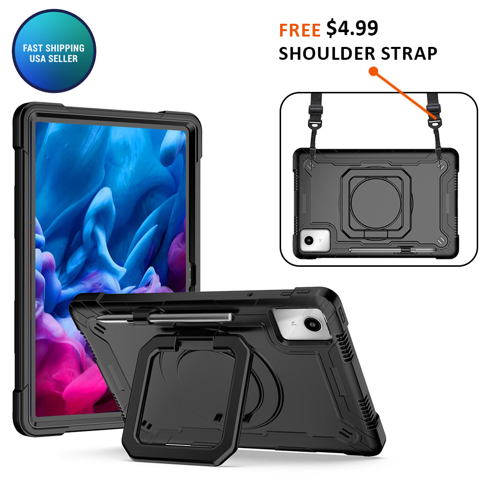 AMZER TUFFEN Multilayer Case with Rotating Kickstand/Handle Grip, Shoulder Strap, Pencil Holder For Lenovo Tab M11/ Xiaoxin Pad 11 2024