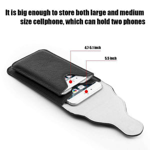 Universal Vertical Dual Phone Holder Leather Pouch - Black - fommystore