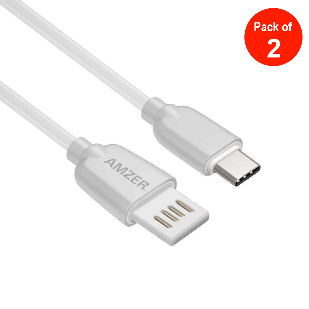 AMZER Reversible USB Type A to USB Type C Reversible Fast Data Sync Charging Cable Tangle Free Glow in Dark Extra Durable Cord - pack of 2