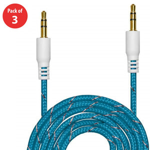 3.5mm Nylon Tangle-Free Auxiliary Audio Cord Cable - 3 ft. (Pack of 3) - fommystore