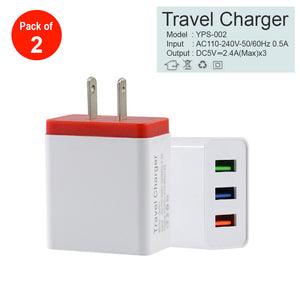 2.4A Metal Circle 3 USB Wall Charger AC Power Adapter - pack of 2