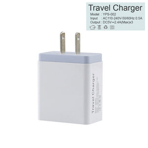 2.4A Metal Circle 3 USB Wall Charger AC Power Adapter - pack of 2