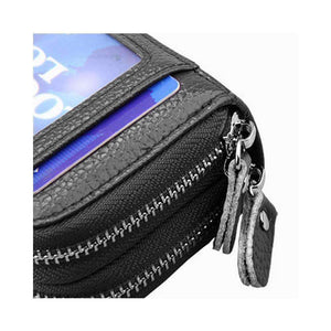 Leather Dual Layer Zipper Card Holder Wallet RFID Blocking Coin Purse Case-Black - fommystore