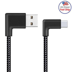 AMZER® 20cm 2A USB to USB-C / Type-C Nylon Weave Style Double Elbow Data Sync Charging Cable - Black