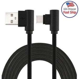 AMZER 1m USB to USB Type-C Nylon Weave Style Double Elbow Charging Cable - Black