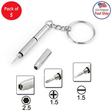 Load image into Gallery viewer, 3 in 1 Repair Kit Key Ring with 3 Screwdrivers: Cross 1.5, Straight 1.5,Star Nut M2.5 for Smart Phone, Watches (Silver) - Pack of 5 - fommystore