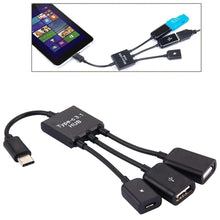 Load image into Gallery viewer, AMZER® 17.8cm 3 Ports USB Type-C 3.1 OTG Charge HUB Cable - Black - fommystore