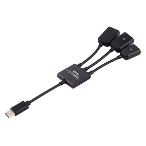 AMZER® 17.8cm 3 Ports USB Type-C 3.1 OTG Charge HUB Cable - Black - fommystore
