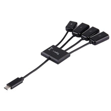 Load image into Gallery viewer, AMZER 4 in 1 USB HUB Type-C, USB 2.0 OTG Cable &amp; Micro USB Power Supply - Black - fommy.com
