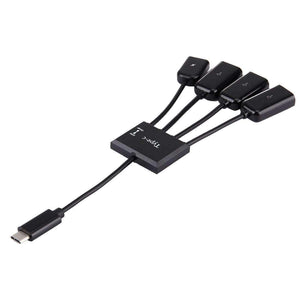 AMZER 4 in 1 USB HUB Type-C, USB 2.0 OTG Cable & Micro USB Power Supply - Black - fommy.com