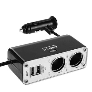AMZER 2-Socket Cigarette Lighter Adapter 12/24V Car Power Output Splitter with 5V/1A Dual Port USB Charger - fommystore