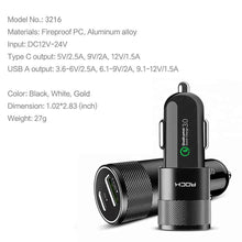 Load image into Gallery viewer, USB-C + QC 3.0 Car Charger