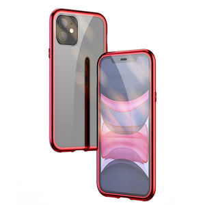 Ultra Slim Dual Side Magnetic Adsorption Angular Frame Tempered Glass Magnet Flip Case for Apple iPhone 11 Pro Max