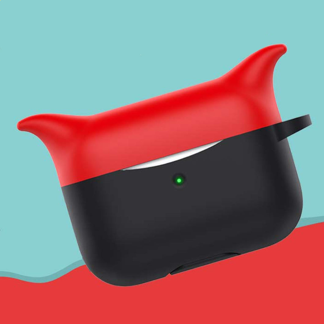 Silicone Devil Shape Earphone Protective Case With Wireless Charging for AirPods Pro - Black/ Red - fommy.com