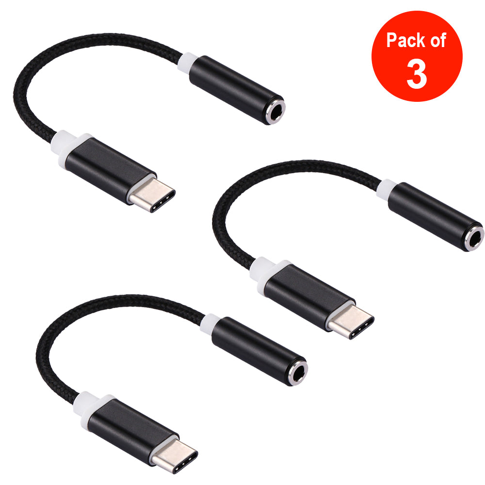 USB-C/Type-C Male to 3.5mm Female Weave Texture Audio Adapter 10cm - pack of 3