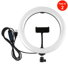 Load image into Gallery viewer, AMZER Live Broadcast Kits 10.2 inch 26cm USB 3 Modes Dimmable LED Ring with Tripod Ball Head &amp; Phone Clamp - pack of 2