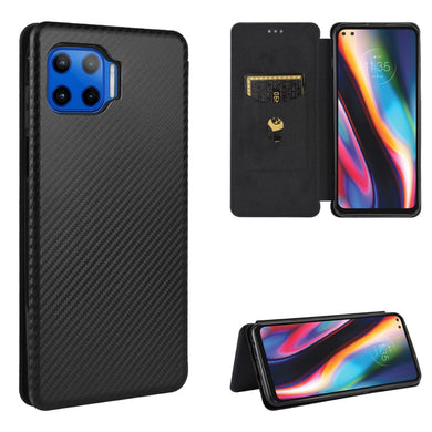 AMZER Carbon Fiber Texture Magnetic Horizontal Flip TPU + PC + PU Leather Case with Card Slot for Motorola One 5G / Moto G 5G Plus - fommy.com