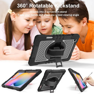 AMZER TUFFEN Multilayer Case with 360 Degree Rotating Kickstand with Shoulder Strap, Hand Grip for Samsung Galaxy Tab S6 Lite P610/P615