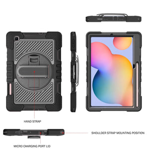 AMZER TUFFEN Multilayer Case with 360 Degree Rotating Kickstand with Shoulder Strap, Hand Grip for Samsung Galaxy Tab S6 Lite P610/P615