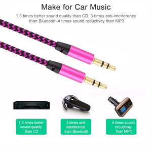 AMZER Audio AUX Cable Feet 3.5mm AUX Jack Tangled Free Braided Sleeve Jacket Stereo Auxiliary Aux Audio Stereo Cable - Length: 1m (pack of 3)