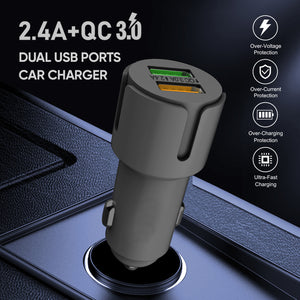 2.4A Fast Charge Car Adapter with QC 3.0 Dual USB Port