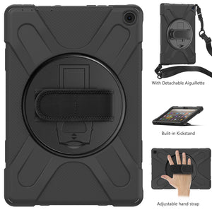 AMZER TUFFEN Case with 360 Degree Rotating Holder with Shoulder Strap for Amazon Fire HD 10 2021(11th Gen 10.1 inch)