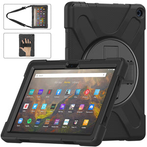 AMZER TUFFEN Case with 360 Degree Rotating Holder with Shoulder Strap for Amazon Fire HD 10 2021(11th Gen 10.1 inch)