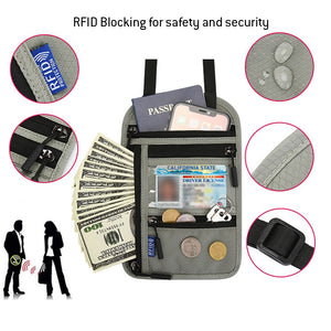 AMZER RFID Blocking Neck Travel Pouch Wallet Passport Holder for Women and Men