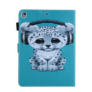 Cat Printed Blue Leather Flip Case with Card Slot for 10.2 Inch iPad 7th, 8th, 9th Gen
