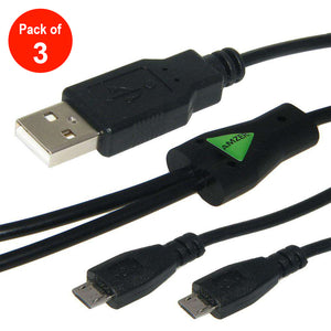AMZER USB to Dual Micro USB Y Splitter Twin Charging Handy Cable - Black - pack of 3