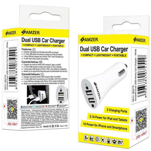 AMZER Dual USB 2 Port Handy Car Charger - White - fommystore