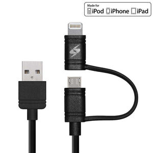 Amzer Apple MFi Certified 2-1 Sync & Charge Lightning cable with micro usb(3.2 Ft/ 1 M)