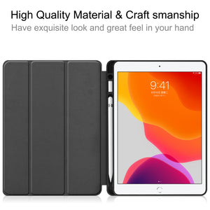Textured 3- Fold Black Case for 10.2 Inch iPad 7th, 8th, 9th Gen