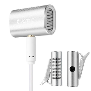 Recording Clip-on Lapel Mic Lavalier Omni-directional Double Condenser Microphone, Compatible with PC/iPad/Android and others, for Live Broadcast, Show, KTV, etc (Silver) - fommystore