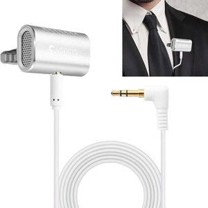 Recording Clip-on Lapel Mic Lavalier Omni-directional Double Condenser Microphone, Compatible with PC/iPad/Android and others, for Live Broadcast, Show, KTV, etc (Silver)