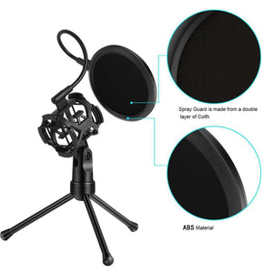Recording Microphone Studio Wind Screen Pop Filter Mic Mask Shield, For Studio Recording, Live Broadcast, Live Show, KTV, Online Chat, etc(Black) - fommystore