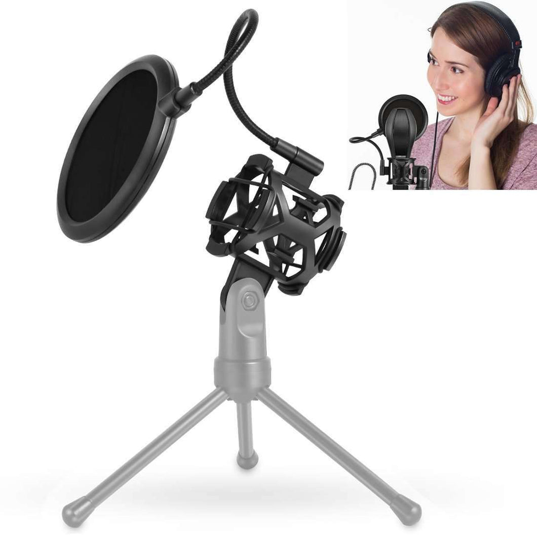 Recording Microphone Studio Wind Screen Pop Filter Mic Mask Shield, For Studio Recording, Live Broadcast, Live Show, KTV, Online Chat, etc(Black) - fommystore